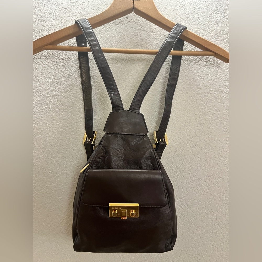 Perlina Dark Brown Leather Backpack with Gold Hardware